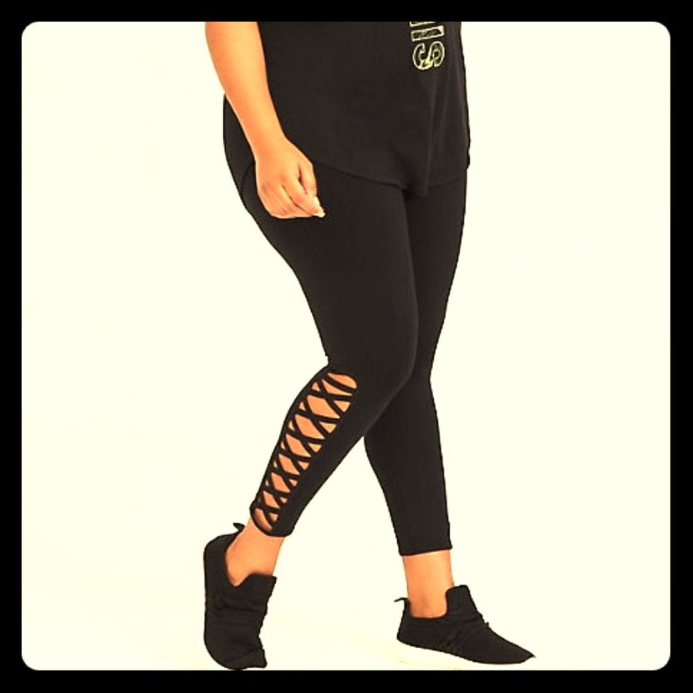 Torrid Black Leggings Lattice Side Crop